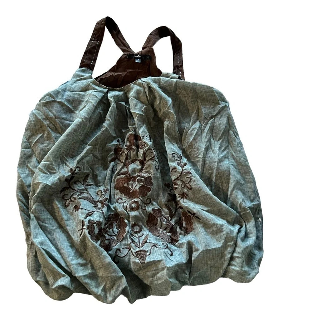 Papaya women's tank top teal and brown embroidered size small